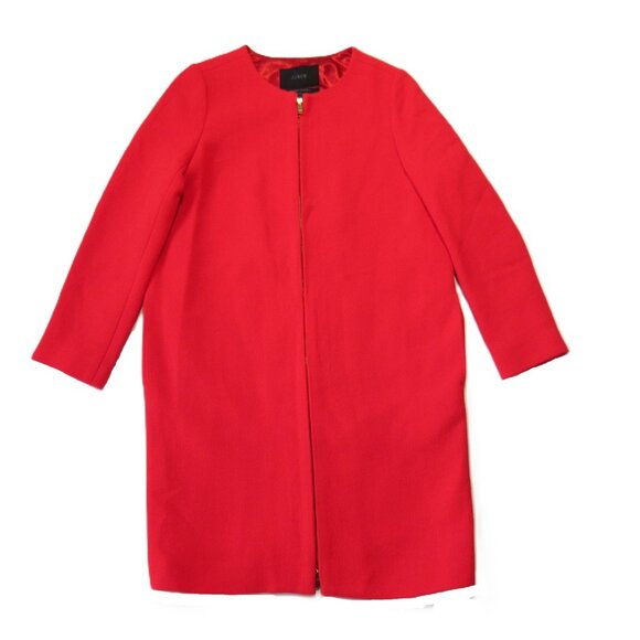 NWT J.Crew Double Cloth Collarless Coat in Electric Red Zip Front 6 $350 - Picture 1 of 5